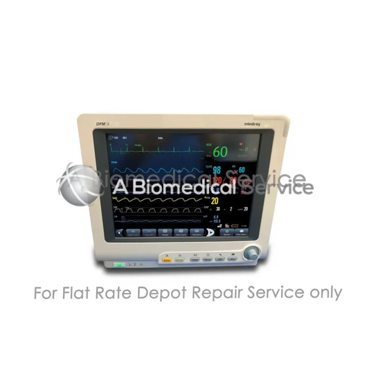 Beige mindray dpm6 patient monitor with touchscreen displaying vital signs for medical equipment repair service