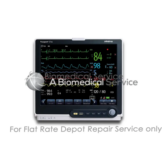 Mindray passport 12 inch monitor with black screen showing green and yellow medical data for repair service medical equipment