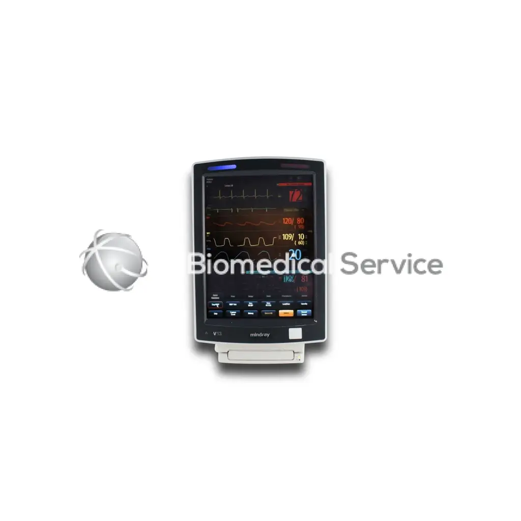 Black and silver mindray v13 patient monitor displaying vital signs for biomedical service in mindray v12 series