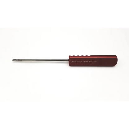 Red aluminum mitek drill guide fish mouth design with stainless steel shaft for precise drilling tasks