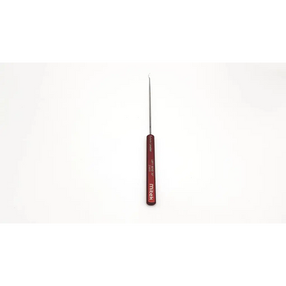 Mitek left bend arthroscopic suture leader with red-handled crochet hook and slender metallic curved tip