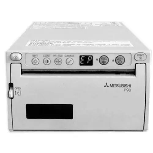 Mitsubishi p90 b/w printer with sleek silver metallic finish compact design ideal for medical equipment repair service