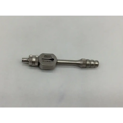 Silver metallic mizuho 07-119-01sc suction tube with hexagonal head engraved mizuho america and threaded ends for medical use