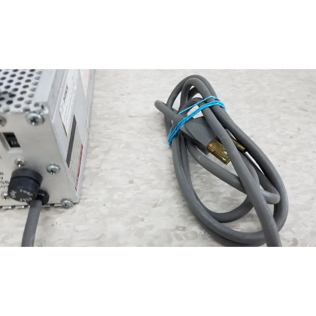 Gray power supply cable with gold-plated connector bundled by blue tie for mks instruments 247c mass flow controller