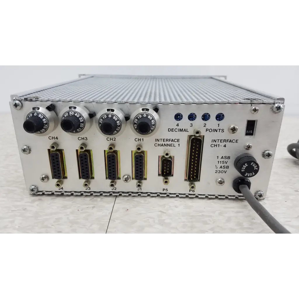 Silver metallic mks instruments 247c 4-channel mass flow controller power supply with rotary dials and d-sub connectors