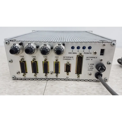 Silver metallic mks instruments 247c 4-channel mass flow controller power supply with rotary dials and d-sub connectors