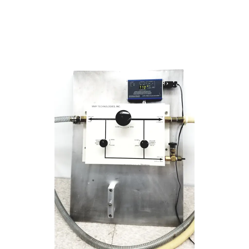 Silver stainless steel vacuum control manifold with digital display and brass fittings by mmr technologies
