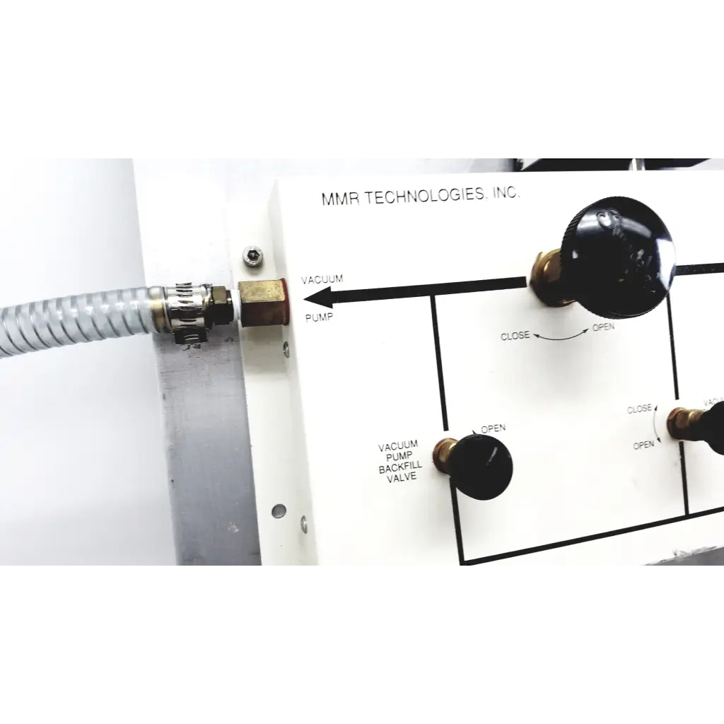 White vacuum control manifold with black knobs and brass fittings by mmr technologies inc for precise vacuum control