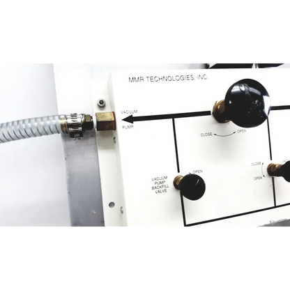 White vacuum control manifold with black knobs and brass fittings by mmr technologies inc for precise vacuum control