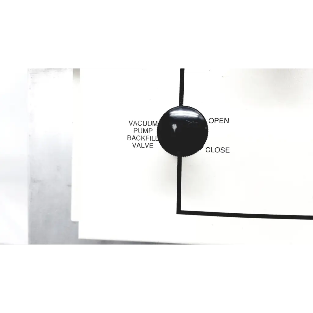 Black circular valve knob with open and close labels on mmr technologies vacuum control manifold system for vacuum control