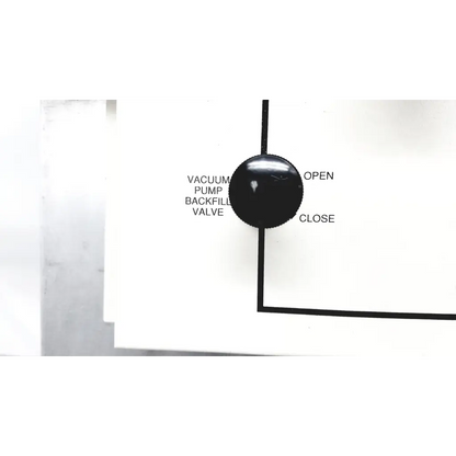 Black circular valve knob with open and close labels on mmr technologies vacuum control manifold system for vacuum control