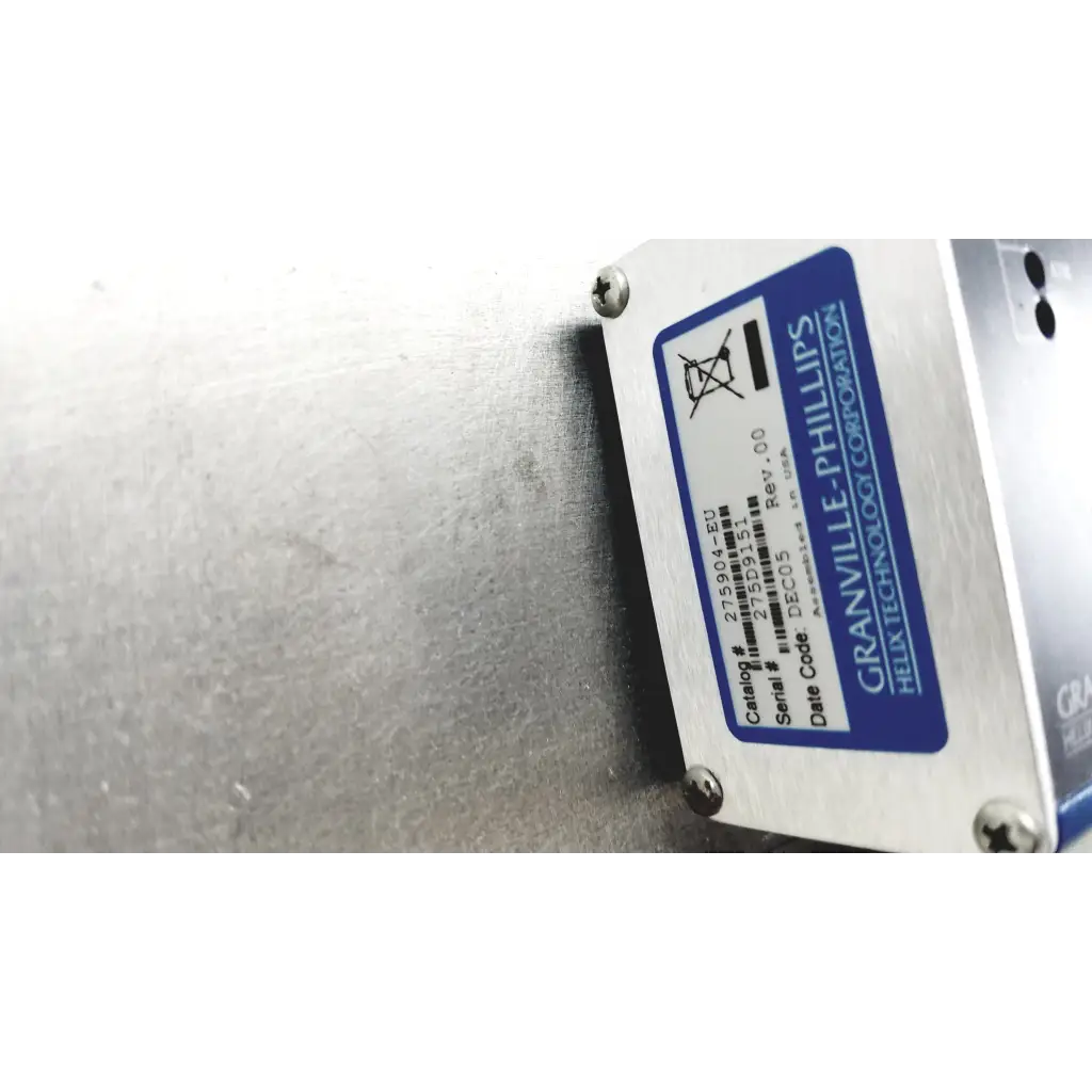 Silver metallic industrial vacuum control manifold with blue label and granville-phillips 275 mini-convectron gauge