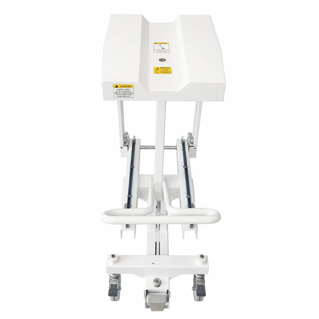 White biomed certified mobile nuclear medicine gamma camera collimator cart with adjustable height and caster wheels for equipment transport