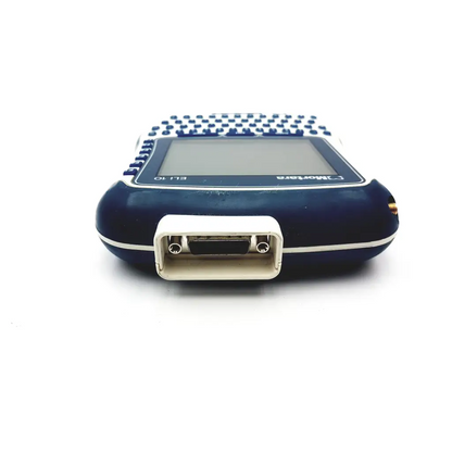 Navy blue mortara eli 10 series electrocardiograph portable ekg with white-bordered screen dotted keypad and port cover