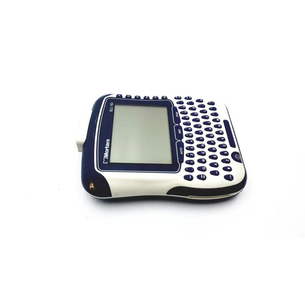 Navy and white mortara eli 10 series electrocardiograph portable ekg with physical keyboard handheld device