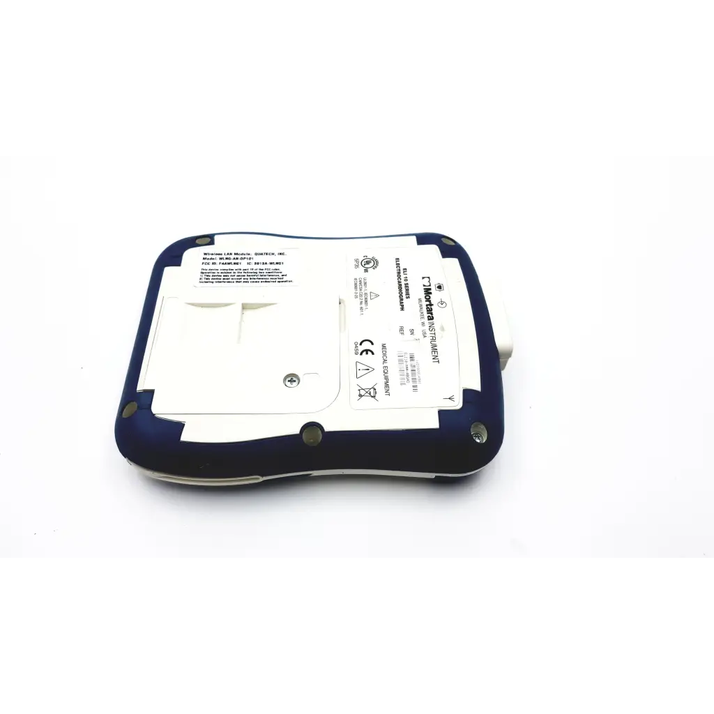 Blue and white mortara eli 10 series electrocardiograph portable ekg handheld device from bio-technica instrument for clinical use