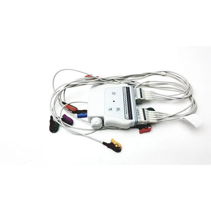 White ecg lead system with colored electrodes and gray cables for mortara instrument wireless acquisition module use
