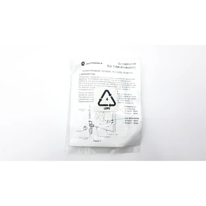Motorola rln6231a low noise translucent ear tube accessory in clear plastic packaging with printed instructions and model numbers