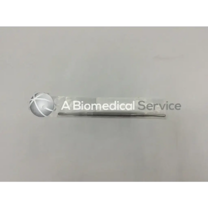 Silver spherical logo with intersecting lines beside a metallic plaque reading a biomedical service on msi precision specialty instrument 396491j freer double-ended elevator