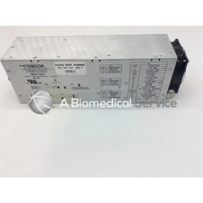 Silver metallic industrial msp1641 condor power supply unit with labeled pinout and specifications on back side
