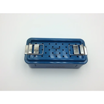 Blue plastic sterilization container with silver metal clasps and perforated lid multipak 5006-50-000p sterilization