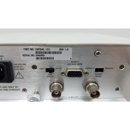Silver metallic rear panel of national instruments pxi express chassis with labeled ports and barcode for data acquisition modules