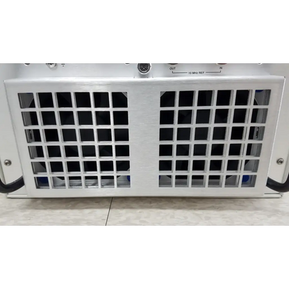 Silver metallic national instruments pxi express signal generator rack with ventilation grille and labeled io ports