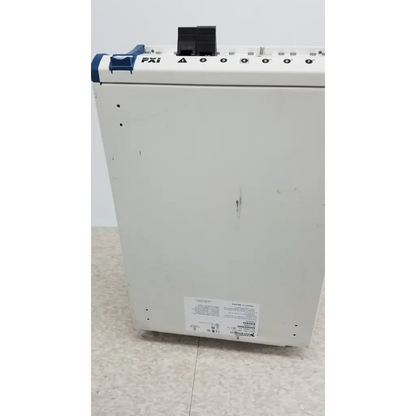 National Instruments pxi express chassis white with blue accents and black control panel for data acquisition modules