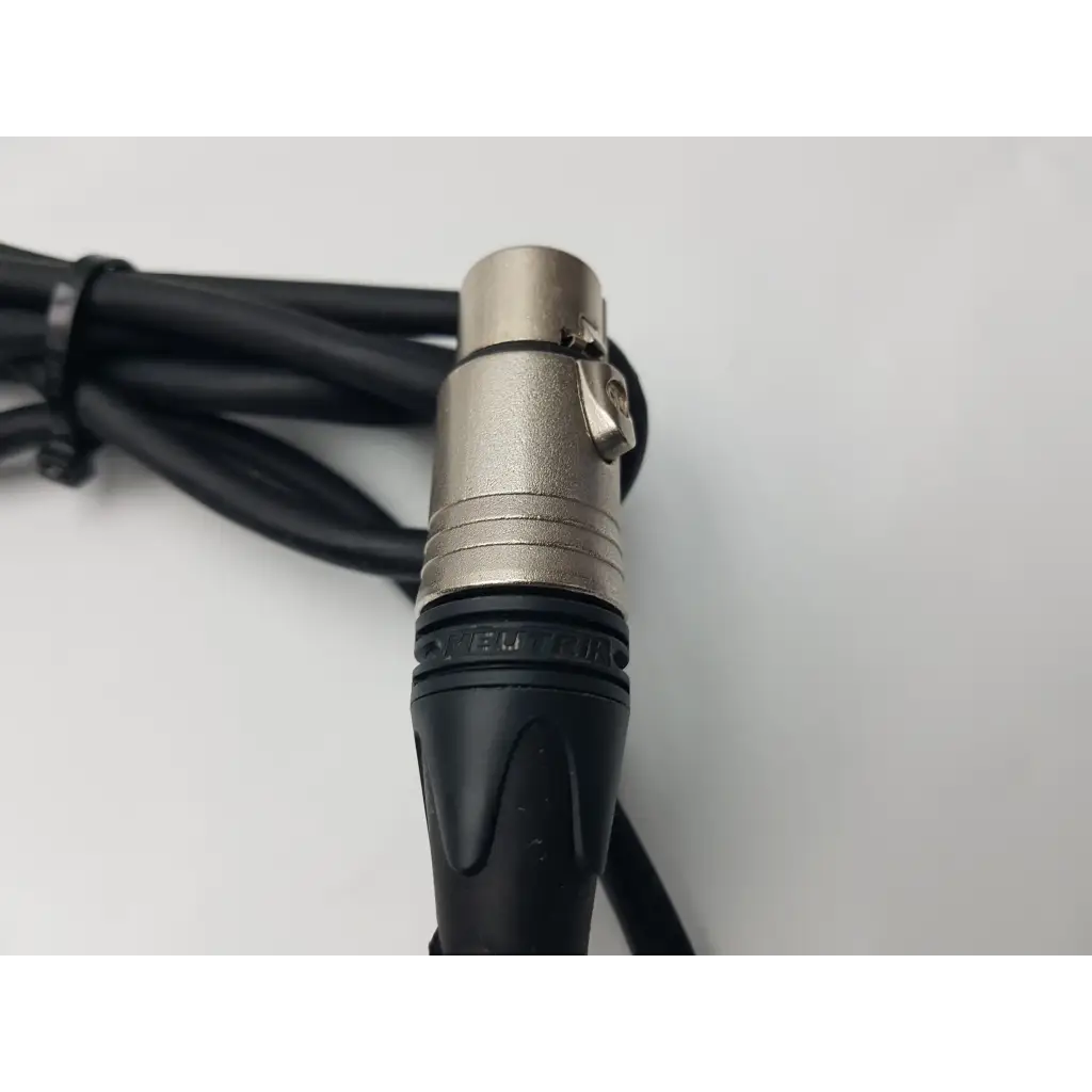 Silver xlr audio cable connector with black insulated jacket and threaded metal housing for bpm150s24f06 medical power supply