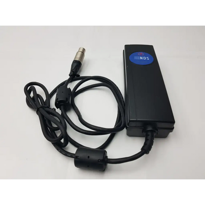 Black nds bpm150s24f06 medical power supply with coiled black cable and metallic xlr connector for reliable use