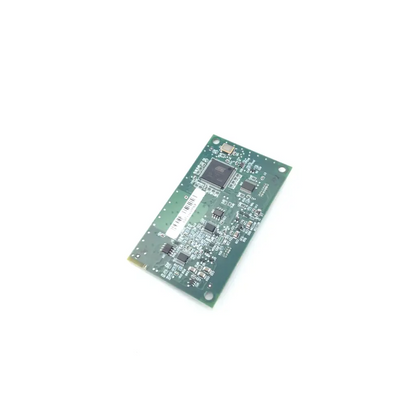 Green rectangular circuit board with black integrated circuits and silver solder points for biomedical service replacement parts