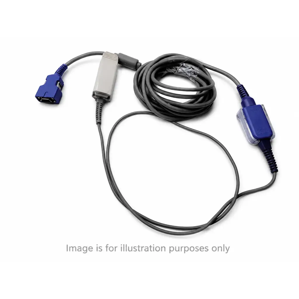 Gray coiled medical cable with blue connectors and gray housing for nellcor doc-10 adult oximax spo2 sensor clip set