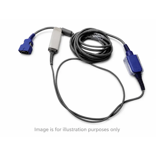Gray coiled medical cable with blue connectors and gray housing for nellcor doc-10 adult oximax spo2 sensor clip set refurbished