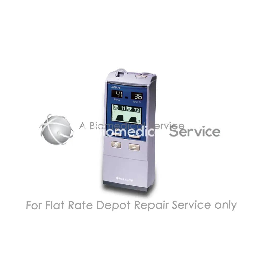 Silver rectangular medical device with digital display and buttons for nellcor n-85 co2 monitor repair service