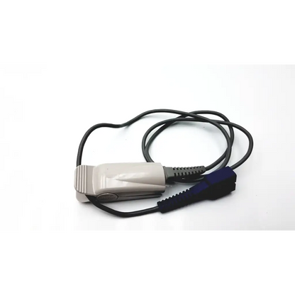 Beige and blue nellcor spo2 sensor ds100a pulse oximeter clip with black cable for accurate oxygen monitoring