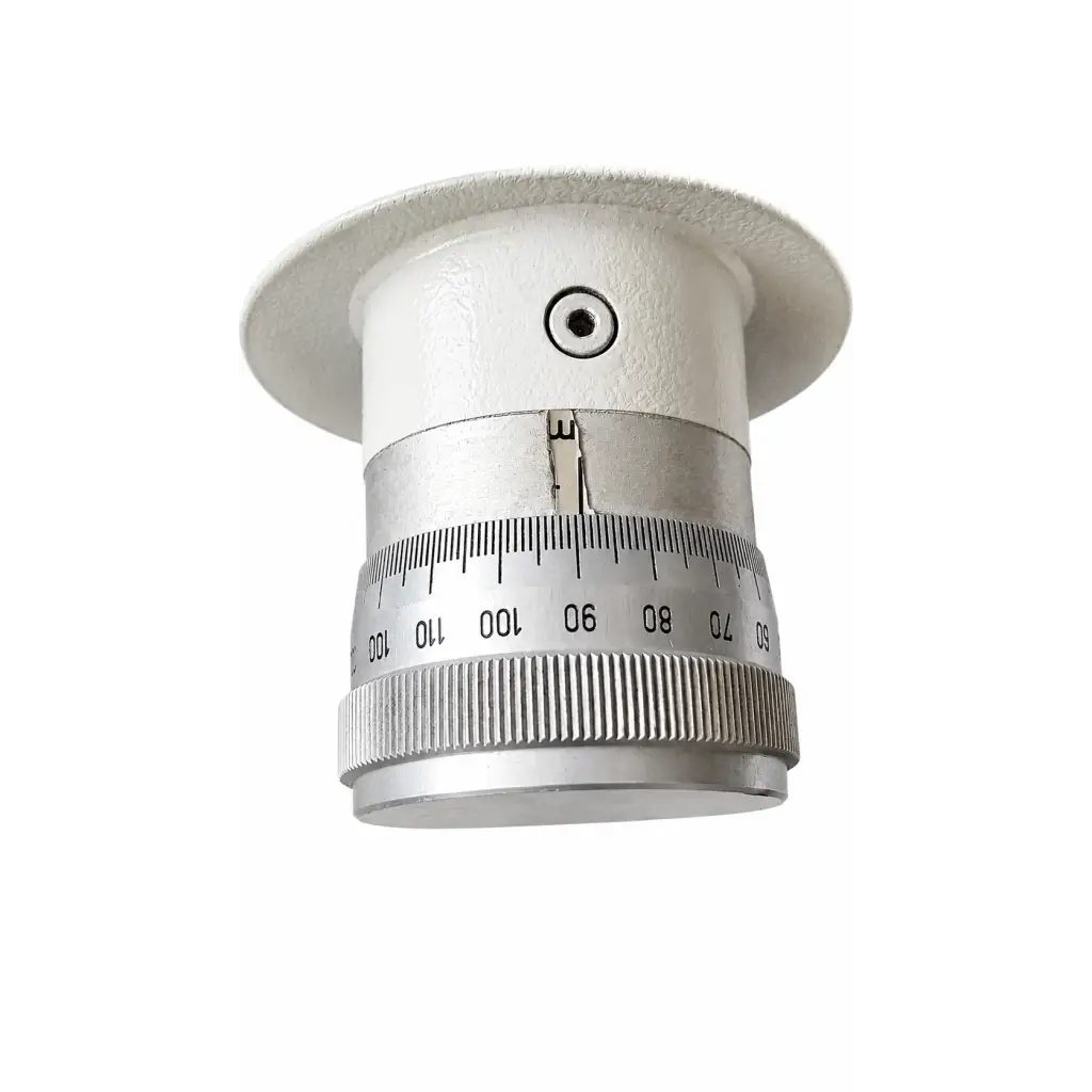 Silver metallic dial with engraved scale and textured grip ring on biomed certified netzsch dil 402 e 7 g py dilatometer