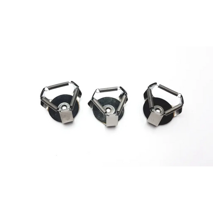 Three silver-toned spring-loaded clip holders with black bases for brunswick scientific innova incubator 4080
