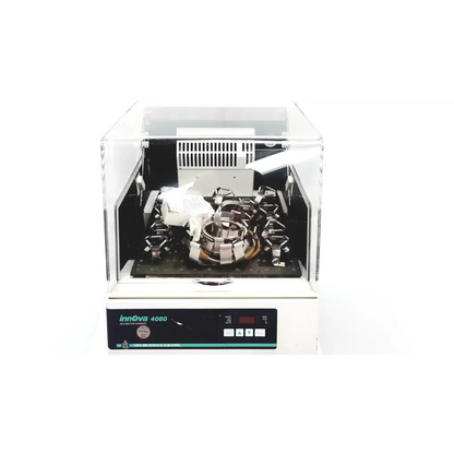 White and transparent acrylic scientific innova incubator with silver metallic interior by Brunswick Scientific Innova 4080