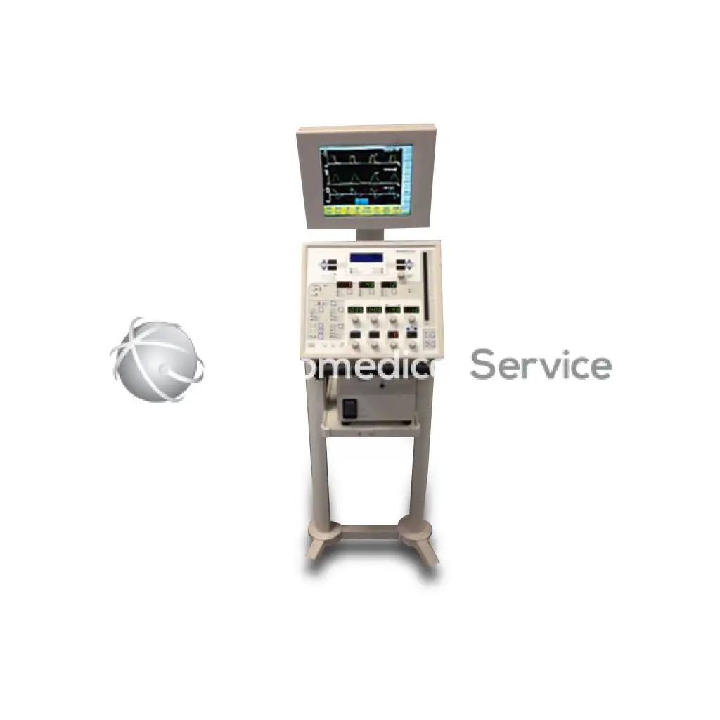Beige medical monitor and control unit with waveform display screen of newport nmi e500 ventilator