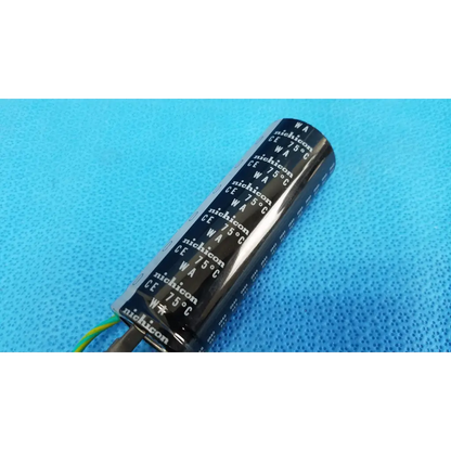 Black nichicon wa 75°c power supply capacitor with glossy finish and green wire terminals for fundus retinal camera