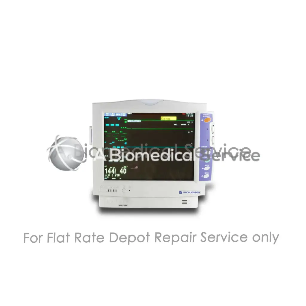 White nihon kohden bsm-5106a patient monitor with digital display and buttons for medical equipment repair service