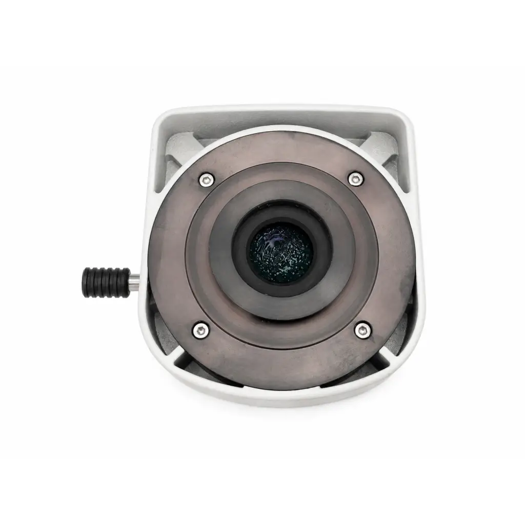 Gray metallic lens with black threaded mounting port on the side of nikon c-isa microscope optical attachment biomed certified