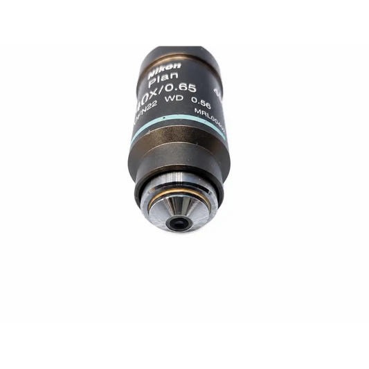 Nikon plan 40x microscope objective with black barrel metallic front and engraved wd 0.56 medical equipment lens