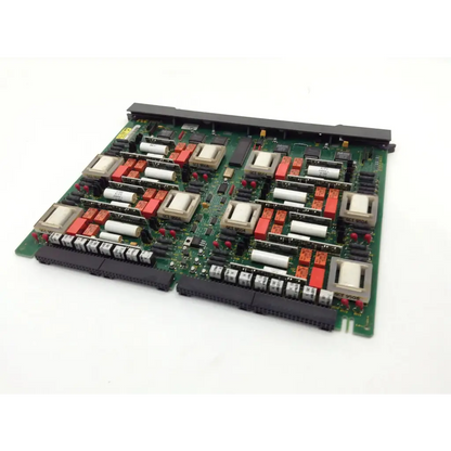 Green printed circuit board with red and white components and black edge connector for nortel meridian nt8d14bb trunk card