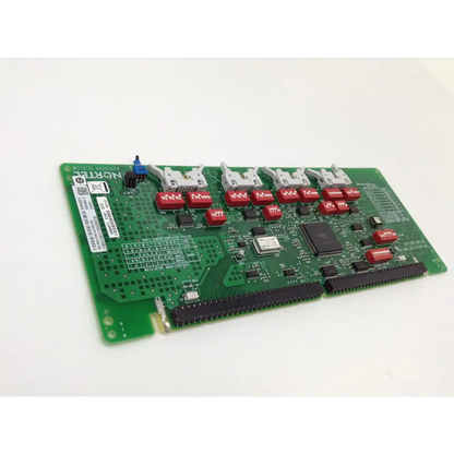 Green nortel nt8d41ba printed circuit board with red gray components and black connectors sdi paddle board card