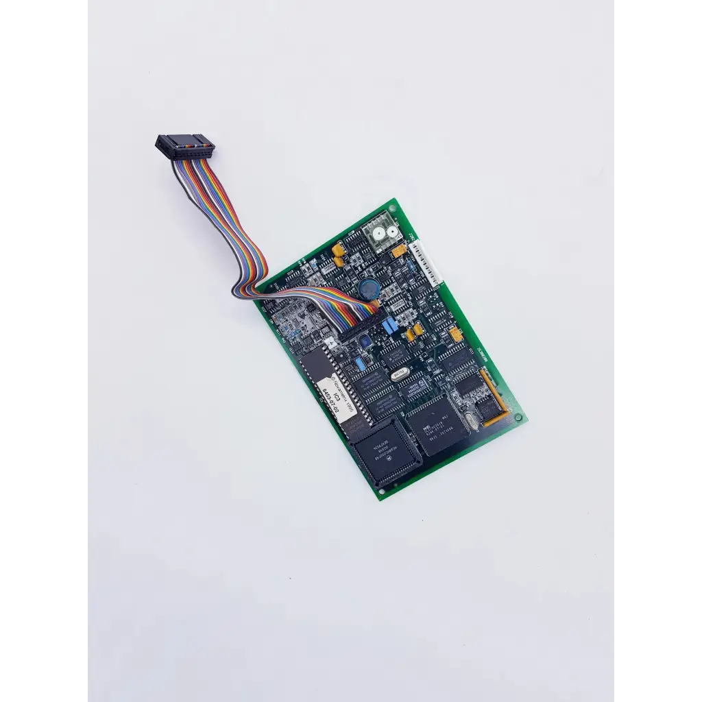 Novametrix 25300001 controller nibp assembly board with spacelabs mpc860 cpu featuring black yellow components and ribbon cable