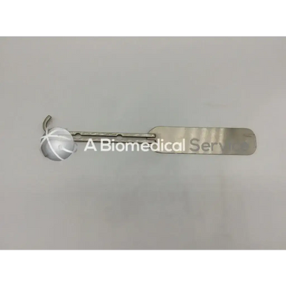 Silver novo surgical 2450-34b retractor blade with curved handle and flat rectangular stainless steel blade