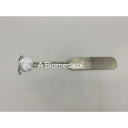 Novo surgical 2450-34b silver retractor blade with rounded textured handle and flat elongated stainless steel blade
