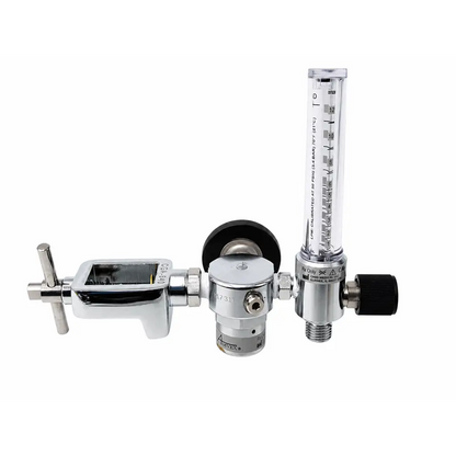 Silver ohio medical carbon dioxide flowmeter regulator with transparent gauge and black knobs biomed certified
