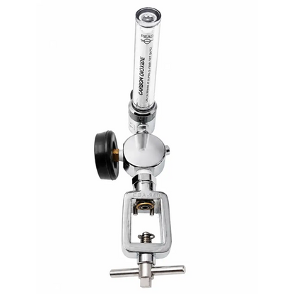 Silver ohio medical carbon dioxide flowmeter regulator with pressure gauge and clear carbon dioxide tank
